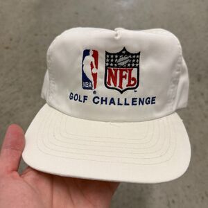 Vtg 90s NBA NFL Golf Challenge Hat Adult Zip Strapback White Embroidered Twill